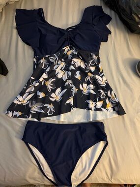 Navy Floral Tankini Swimsuit